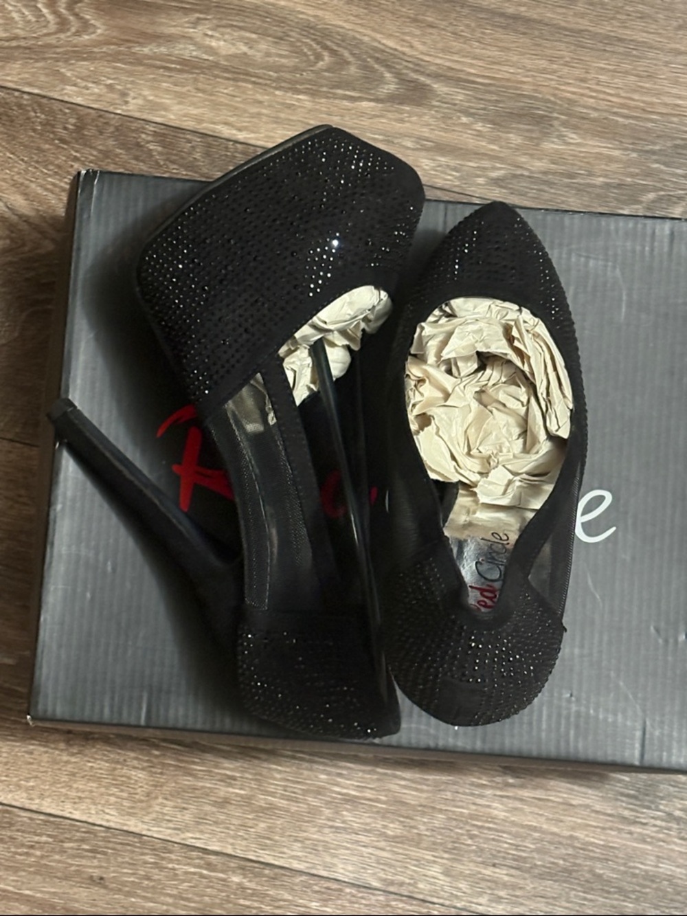 Red Circle Footwear Black Rhinestone Pointed-Toe Stiletto Heels